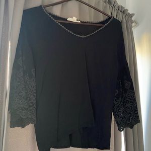 Black Embroidered Wide Sleeve Shirt